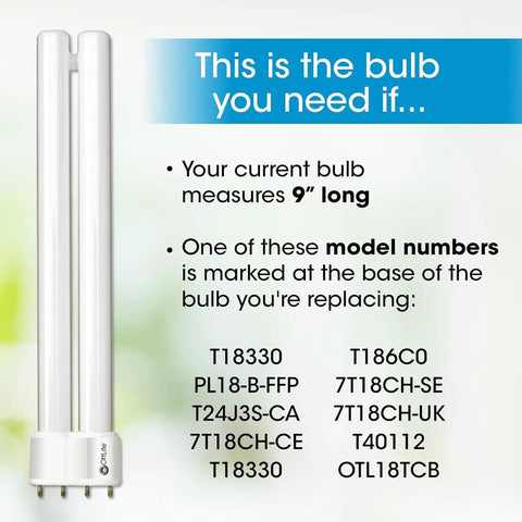 18W Daylight CFL Replacement Tube Bulb Type B shown with compatibility guide for 9-inch models