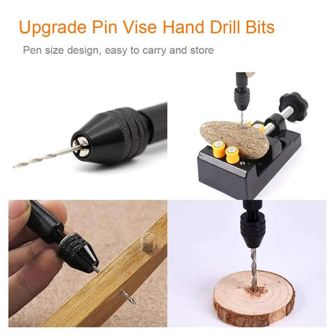 Pin Vise Hand Drill Kit With Mini Twist Bits 0.8 to 3.0 Millimeters, 11 Piece Precision Drill Set For Metal And Wood, DIY Jewelry Making, Model Building, And Fine Handwork, Handy Pro Grade Portable Clamp black hand drill bits in wood and clamp use