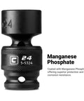 Universal 15mm Impact Socket For Three Eighths Inch Drive, 6 Point Metric, Swivel 360 Degree Reach