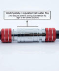 Brass drain valve with G1/4 internal thread for PC water cooling system showing horizontal pressure design with red fittings.