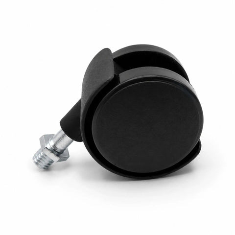 RuiJOTWAT 2Pcs Caster Wheels for Oil-Filled Radiators, close-up of swivel black plastic wheel with metal socket.