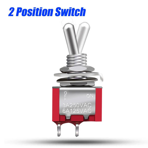 8 Pack SPST Mini Toggle Switches On Off 2 Terminal 2 Position 6A 125V 3A 250V For DIY Car Dash And Electronic Projects showing switch