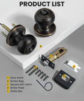 Oil Rubbed Bronze Interior Door Knob Privacy Set for Bedroom and Bathroom Doors, No Key Privacy Lock, components shown
