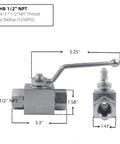 KHB 1/2 in NPT high-pressure hydraulic ball valve with lever handle, two-way shut-off.