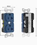 Front and side view of Audiophile Duplex Receptacle 20 Amp 125V Pure Copper Wall Outlet For Home Audio Systems dimensions