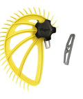 Badass Table Saw Safety Kit Featuring A Spiral Featherboard Paired With A Rock Solid Miter Clamp Built For Contractor Saws And Hassle Free One Handed Woodworking Adjustments Daily, featuring yellow plastic featherboard and metal miter track.