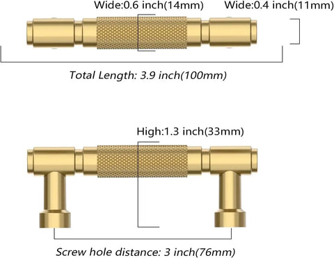 10 Pack 3 Inch Knurled Champagne Bronze Cabinet Pulls Handles For Cupboard And Drawer Doors, Rust Proof Anti Corrosion Non Toxic Solid
