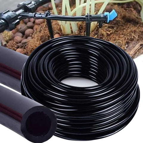 Heavy Duty Garden Drip Irrigation Hose For Greenhouse And Lawn, Flexible Black PVC One Quarter Inch Tubing, 20 M Length