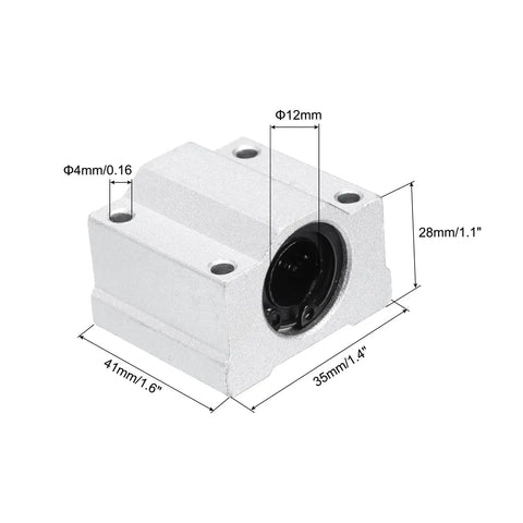 Badass SCS12UU Linear Motion Ball Bearing Slide Bushing 2 Piece Aluminum 41Mm Long Fits 12Mm Shaft side view with dimensions