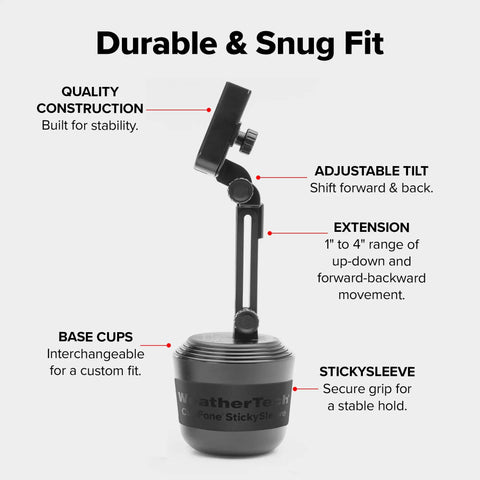 Adjustable Universal Cup Holder Cell Phone Mount Extension For Your Sweet Ride Features Dope Metal Knobs Tight Secure Grip And Reliable Smartphone Compatibility showing durable construction and adjustable features.