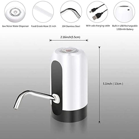 Handy Rechargeable Electric Fluid Pump For Water And Oil With Portable USB Dispenser, 5.1 inch tall, stainless steel spout, battery-operated.