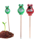 Soil Moisture Tester Kit For Plants And Lawns, Indoor Outdoor Humidity Meter with frog and ladybug design, next to soil and sprout