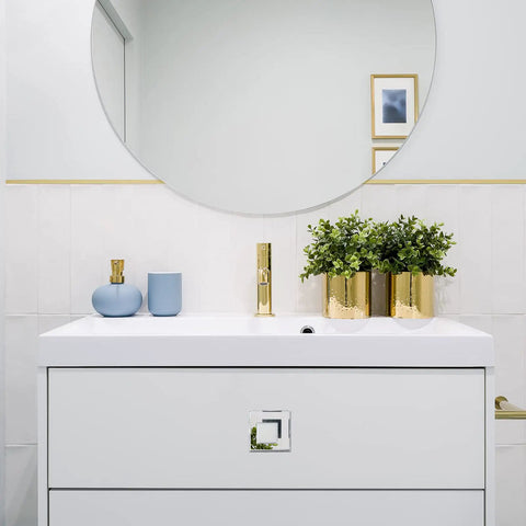 Bathroom vanity with 10 Pack Stick On Clear Beveled Acrylic Mirror Cabinet Knobs Pull Handles Square One Point Seven Five Inch Adhesive