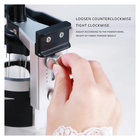 User adjusting the dial on the Badass Espresso Stirrer And Coffee Distribution Tool for precise leveling.