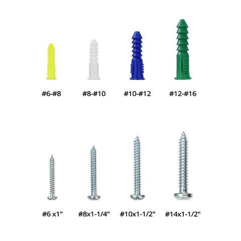 116 Piece Wall Anchor Kit With 4 Sizes And Screws, Plastic Drywall Wall Plugs And Expansion Bolts, 4 Colors Display