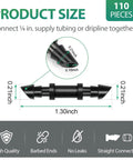 Dimensions of the All In One One Quarter Inch Barbed Coupling Fittings Kit For Drip Irrigation 110 Piece Universal Double Barbed Connectors