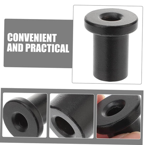 Sliding Barn Door Track Spacers Set With No Fuss Install Wall Hardware For Any Door Type Includes Pipe Clamps, Screws, And Expansion Tubes Heavy Duty Carbon Steel Mounting Kit showing black spacer close-up.