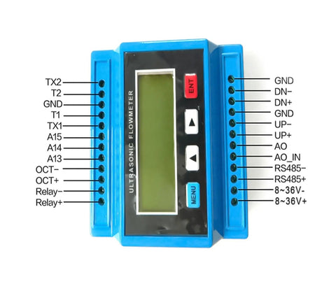 Front view of Ultrasonic Flow Meter With TM1 Sensor For Metal And Plastic Pipes, showing connections and display.