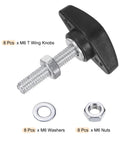 Rock Solid 8 Pack M6 Metric Tee Wing Thumb Screws With Black Plastic Handles Matching Nuts And Washers, including nuts and washers.