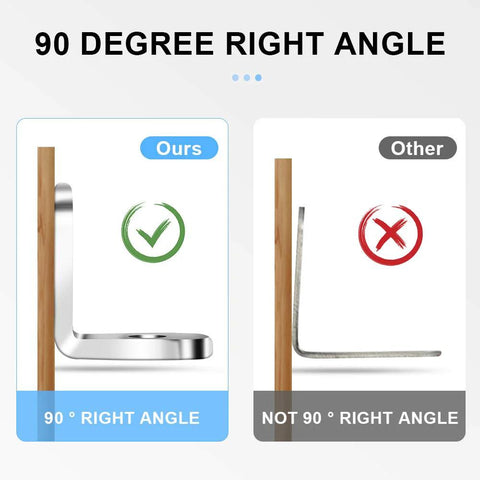 Comparison image showing 90 degree right angle of stainless steel bracket in 40 Pieces L Bracket Corner Brace Set With 120 Screws.