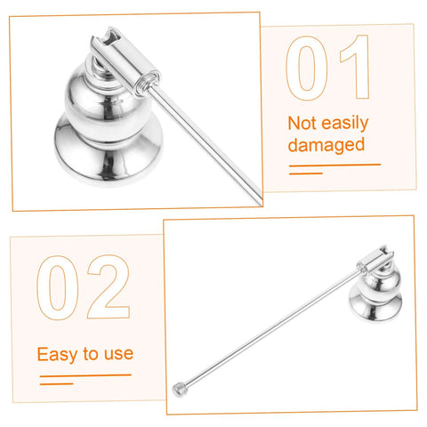 Christmas Metal Candle Fire Extinguisher Cap With Long Handle, Effortless Tealight Snuffer to Knock Out Flames Without Oil Spritz, Keeps the Wick Intact for a Clean Burn, Must-Have Holiday Party Essential and Cozy Winter Cabin Gear, close-up view showing the durable metal and long handle.
