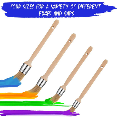 4 Piece Trim Paint Brush Set With Wooden Handle Edge Tool Built For Tight Corners And Sash Work, size variations shown