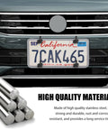Stainless steel license plate bolts installed on car, Four Piece Finger Style License Plate Bolts Set Stainless Steel Car Tag Frame Screws