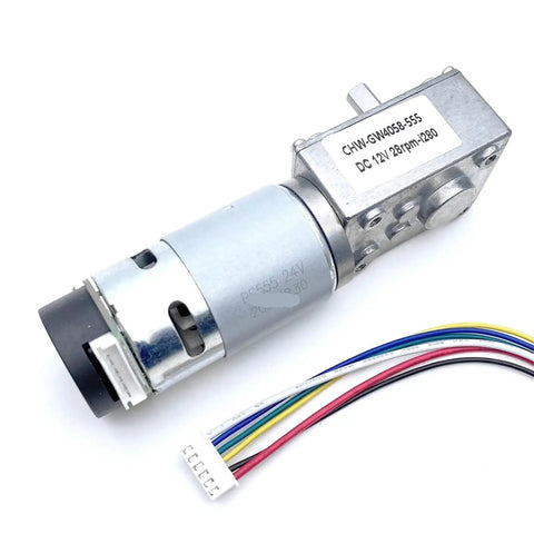 High Torque MAX 95W Turbine Worm Gear DC Motor For Durable Power 12V Or 24V with wiring for robotics and automation uses.