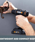 20V Cordless Drill Driver with 84 Piece Accessory Kit in use assembling a wall hook, showcasing lightweight no sweat compact design