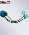 Heavy Duty Beefy Universal Truck Bed Wiring Harness Adapter With Female Connector And Bare Wire Ends For Smooth Splicing And Rock Solid Connectivity Across All Truck Models close-up view of blue connector and bare wire ends