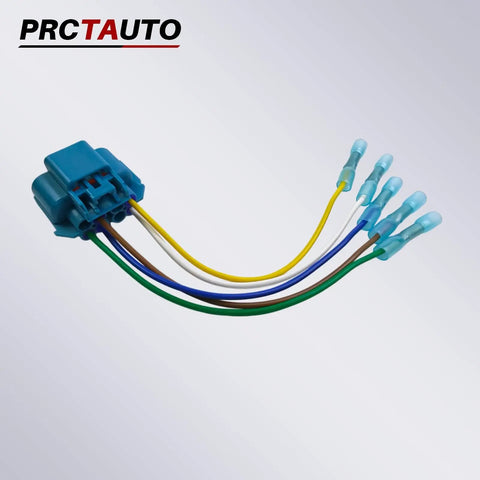 Heavy Duty Beefy Universal Truck Bed Wiring Harness Adapter With Female Connector And Bare Wire Ends For Smooth Splicing And Rock Solid Connectivity Across All Truck Models close-up view of blue connector and bare wire ends