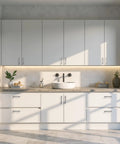 Modern kitchen with Brushed Nickel Cabinet Pulls Set of 5, 6.25 Inch Hole Spacing, 14mm Tube Diameter on white cabinets