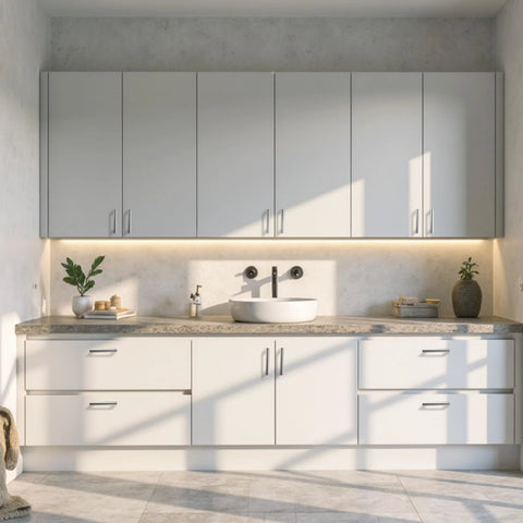 Modern kitchen with Brushed Nickel Cabinet Pulls Set of 5, 6.25 Inch Hole Spacing, 14mm Tube Diameter on white cabinets