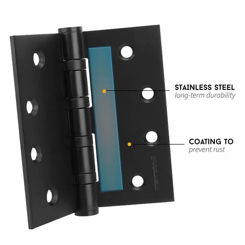 3 Pack 4 By 4 Inch Ball Bearing Door Hinges Matte Black Stainless Steel Exterior Hinges With Square Corners Heavy Duty Smooth Quiet Operation Non Removable Pin Weatherproof For All Exterior Doors, close-up