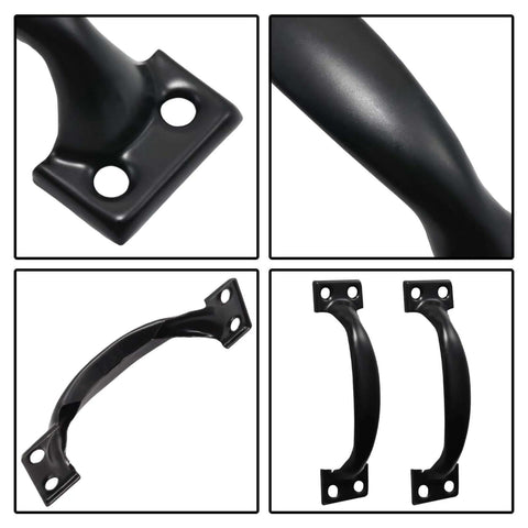 Collage of 12 Pack 98mm Black Metal Gate Handles Set For Doors And Cabinets, Rustic Barn Style Pull Handles With Mounting Screws Included