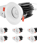 3 Inch LED Regressed Canless Spotlight With Swappable Trim Versatile 5Cct Tunable Light No Sweat Twist Install Sleek Dimmable Recessed Downlight 1250 Lumen Knockout Brightness IC Wet Rated Six Pack with one spotlight and five additional units.