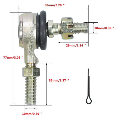 Left And Right Tie Rod Ball Joint Set 10mm Bolt For 50cc 70cc 90cc 110cc 125cc Chinese Quad ATV Go Kart Dirt Bike Moped Scooter Fits Tao Tao Coolster Baja Kazuma Roketa SunL Apollo Kymco And More, metal joint with cotter pin