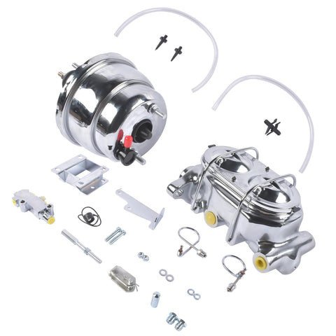 7 Inch Chrome Brake Booster And Master Cylinder Replacement Kit With Disc Drum Valve For Chevy Bel Air 1955 1956 1957