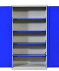 Extra Tall Metal Tool Cabinet With Lockable 2 Door Steel Storage For Garage Warehouse And Basement Built Tough As Nails Big Capacity Heavy Duty Build Keeps Your Tools Neatly Sorted And Secure. open blue steel cabinet with shelves