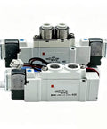 Top Drip 2 PC Solenoid Valve Kit 24 Volt DC For Pneumatic Air Control System With Compact Aluminum Body G1/8 Port, close-up view.
