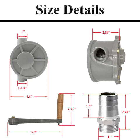 Size details of Rotary Hand Gas And Diesel Transfer Pump For 30 35 40 Gallon Drums Aluminum Drum Pump With Easy Grip Handle No Spill Inlet One And A Quarter Inch Outlet One Inch Ready For Home Garage Fuel Caddy, 1" inlet and 1" outlet