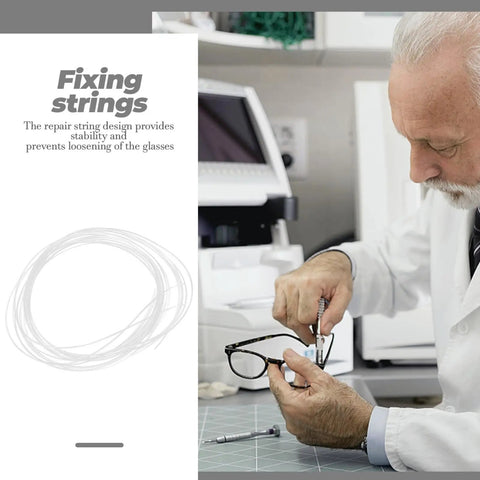 Man using Eyewear Repair String For Glasses Nylon Thread Quick Adjustment Tool on eyeglasses in workshop setting