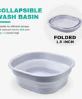 Collapsible Wash Basin Set 5L Foldable Dish Tub With Small And Medium Portable Sink Built For Kitchen And Camping RV Laundry And Baby Bottles BPA Free Plastic Gray, showing the basin folded to 1.5 inches and expanded.