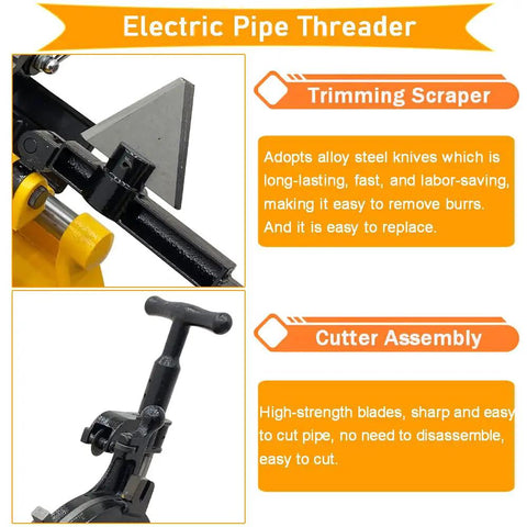 Close-up of the Trimming Scraper and Cutter Assembly of Top Shelf 220 Volt Electric Pipe Threader And Cutter Machine.