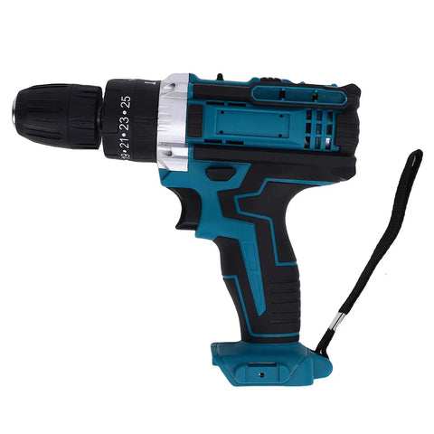 Badass Cordless Drill Driver Featuring 10 Mm Keyless Chuck And 21 V Brushless Motor Delivering Serious Kick For Tough Diy Projects Around The House With Smooth Variable Speed Settings, side view showing chuck and handle.
