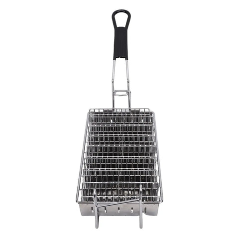 8 Shell Stainless Steel Taco Fryer Basket With V Shaped Holder And Grip Handle For Frying Restaurant Quality Crispy Taco Shells At Home Or In Your Kitchen positioned upright