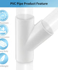 8 Pack 1/2 Inch PVC Wye Fittings 3 Way Y Connectors SCH 40 White, UV resistant, anti-corrosion, heavy duty, lightweight features.