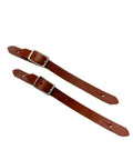 Rodeo Ready Youth Leather Spur Straps For Kids shown in brown leather, secure fit, adjustable buckles, built tough for practice and rodeo competition.
