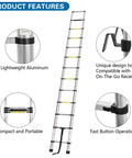 12.5 Foot Portable Aluminum Telescoping RV Ladder Heavy Duty, Rust Resistant, Fits Lippert On The Go Receiver, Easy Folding Design For Rooftop Access And Camp Life.