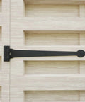 Heart Style Wrought Iron Strap Hinges, 18 Inch, Black Flush Mount With Spade Tip For Gates And Doors on light wood gate